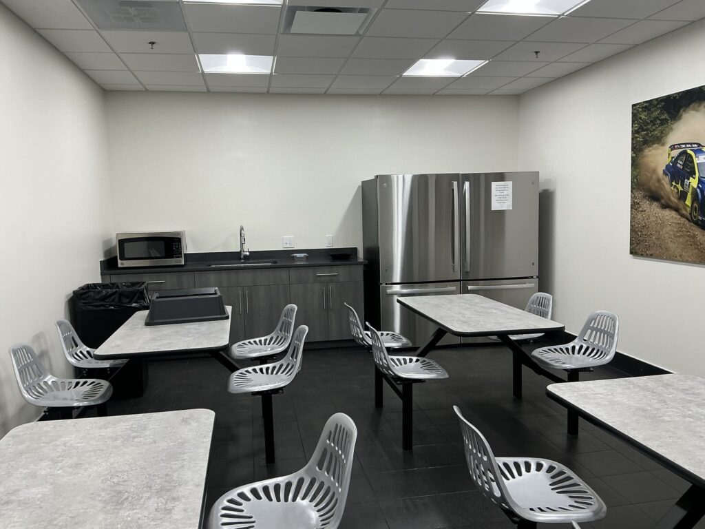 renovated technician breakroom at a car dealership